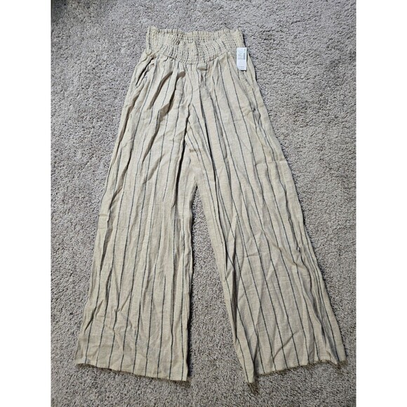 NWT Maurices Striped High Rise Linen Palazzo Pant Cream Blue size XS Regular - Picture 1 of 5